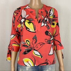 New York & Company Orange Top Floral Blouse